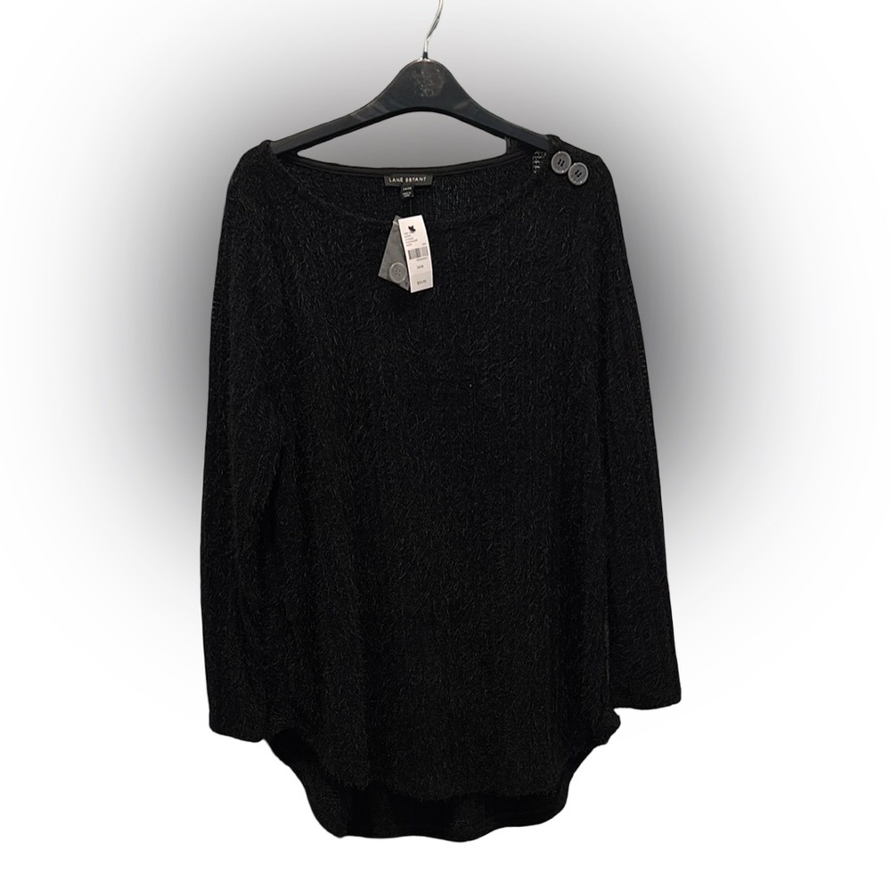 Lane Bryant Black Eyelash Knit Sweater with Button Detail Size 14/16 NWT